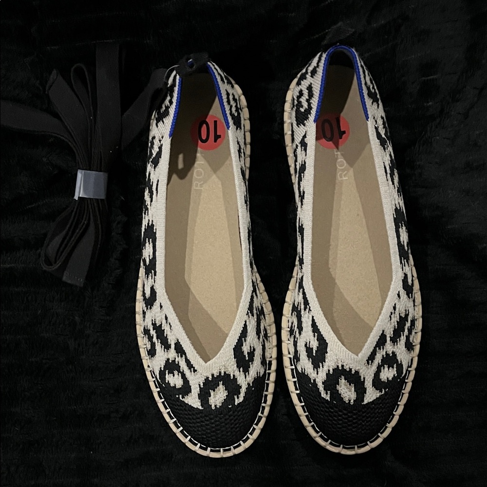 Rothy’s Stylish Black and White Leopard Espadrilles